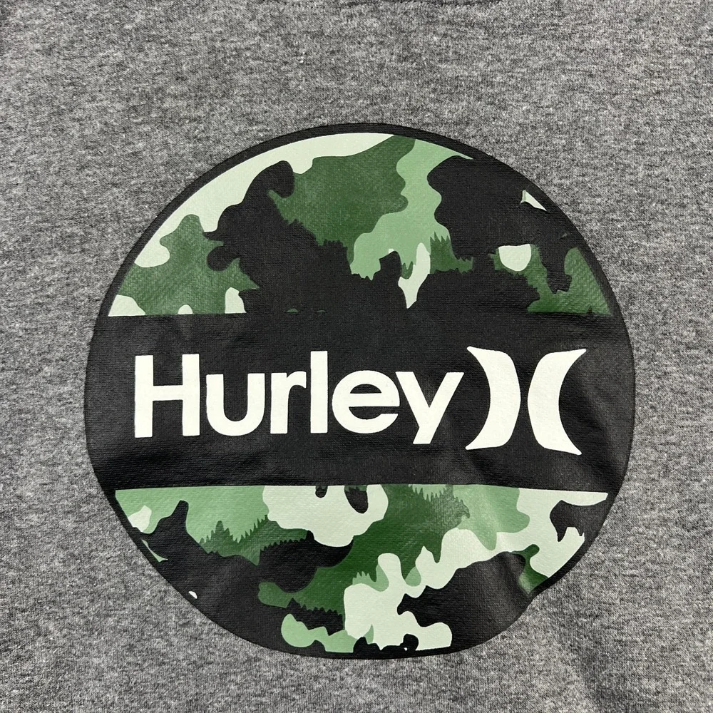 Hurley Pullover Hoodie Boys 10-12 Gray Fleece Lined Graphic Kangaroo Pocket